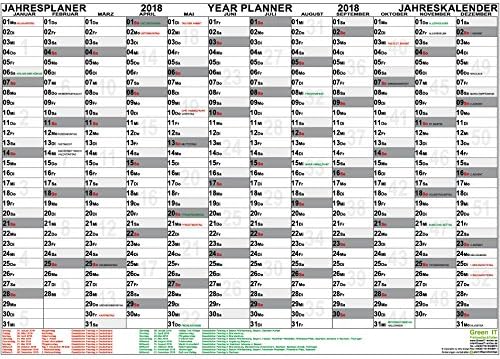 2018 A1 GIANT German Calendar Wall Planner Year Wall Calendar Planner Yearly Overview