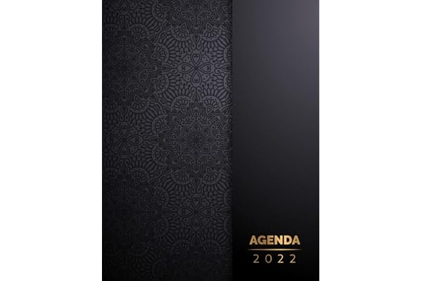 Agenda 2022: Planificateur journalier grand format A4 | 1 page par jour avec heure (janvier 2022 / décembre 2022) | français | Couverture Noir Doré