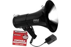 Pyle megafono, Altavoz, Portatil, 50V, Sirena, Control de Volumen, Interiores, Exteriores, Luces LED