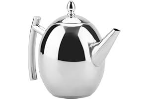 CERSALT Bouilloire à thé en acier inoxydable, theiere avec infuseur amovible théière en Inox polie miroir bouilloire d'eau de café pour maison restaurant café hôtel bar (1500ml)
