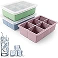 ANTOLE Ice Cube Trays 3 Pack,Large Size Silicone Ice Cube Molds with Removable Lids Reusable and BPA Free for Whiskey,Cocktail,Stackable Flexible Safe Ice