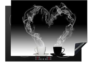 KitchenYeah© Protezione Piano Cottura Tappetino per Induzione 71x52 cm Cucina Proteggi Coprifornello Antiscivolo Caffè - Cuore - Nero - Natura morta