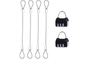 TIGERRDU PERSENTU 4Pcs 20cm Safety Cable Lock with 2Pcs Black Combination Lock, Stainless Steel Security Wire Rope with Double Loop for Stage Lighting Luggage Lock