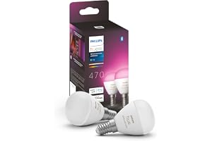 Hue White & Color E14 5.1W (2pack), smart LEDlampa varm- till kallvitt ljus (2200-6500K) & 16 miljoner färger, sovrum & vardagsrum, Bluetooth/Zigbee, röststyrning via Alexa, Google & Siri