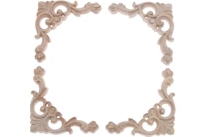 MUXSAM 4Pcs 8cm Middle Hollow Fine Unpainted Wood Carved Corner Onlay Applique Frame Background Wall Home Furniture Cabinet Door Decor