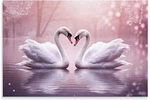 FOCCAR Romantische Tierliebe auf Leinwand, Wandkunst, moderne Schwanenliebe, Landschaftsposter, Wanddekoration, Malerei, Kunst für Zuhause, Zimmer, Kunstwerk