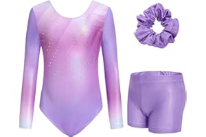 JiAmy Leotardos de gimnasia para niñas, manga larga, con pantalones cortos, traje de ballet para niñas de 3 a 12 años