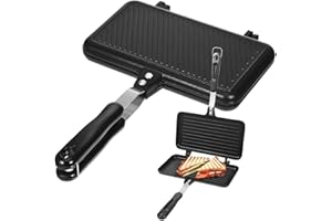 UPKOCH Sandwichmaker pressa per sandwich grill, padella per la colazione, in lega di alluminio, double face, antiaderente, per fornelli a gas