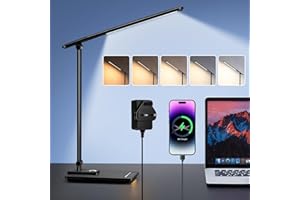 PIKOY LED Desk Lamp,15 Brightness+900LM+72LED Desk Light, 5 Colors+75 Modes Study Lamp, Desk Lamps Office with USB Charging Port, Reading Lamp with 45min Timer, Reading Light, Led Table Lamp, Led Lamp