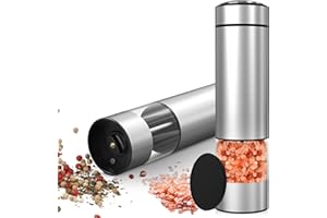 innhom Salz und Pfeffermühle Elektrisch 2er Set Pfeffermühlen aus Batteriebetriebenen, Edelstahl Einstellbarer Grobheit Gewürzmühle elektrisch, Automatisches Mahlen mit LED-Licht