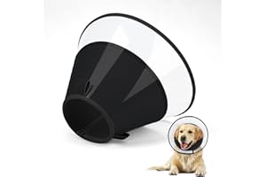 Supet Collare conico per cani con morbida imbottitura, collare di recupero trasparente Elizabeth, per fermare la leccare dopo operazioni, castrazione e lesioni (Black-XL)