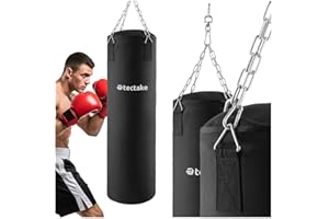 tectake® Sac de Frappe 25 Kg, Sac de Boxe avec chaîne de Suspension, 28 x 105 cm, Sac de Frappe Adulte, Punching Ball, Boxing, MMA, Muay Thai, Taekwondo, Kick Boxing, Sports de Combat, Home Gym, Noir