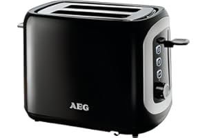 AEG AT3300 - Tostadora Serie 3 de Doble Ranura - 940W, 7 Niveles de Potencia, Función Descongelar, Soporte Bolleria, Bandeja Recogemigas Extraíble, Indicadores Luminosos, Aislamiento Térmico, Negro