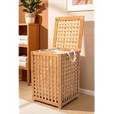 Digithome Bambu &Ccedil;amaşır Sepeti 58x40 cm Kulplu Taşınabilir Bezli DB-0042
