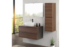 Inbagno Mobile bagno sospeso 100 cm ossido e noce canaletto con top, lavabo in appoggio e specchio reversibile 60x80 cm, KLEO