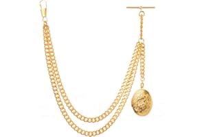 HOLY SINS JEWELLERY Hecho a mano en el Reino Unido, color dorado, cadena de reloj de bolsillo Albert con colgante de medallón