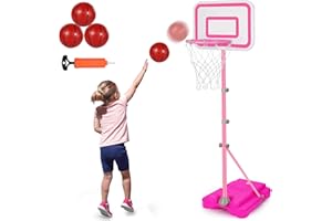 LYPSOCHAAT Pink Kids Basketball Hoop and Stand for Girls, Adjustable Height 2.9ft-6.2ft, Portable Toddler Basketball Goals, Outdoor Play Game Toys for 3 4 5 6 Year Old Girl Birthday