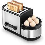 Toaster, 5-in-1 Toaster with Egg Boiler and Poachers, 2 Slice Toaster with Mini Frying Pan, Steamer, Wide Slot, 7 Modes of Br