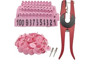 APLAYFULBEE Cattle Ear Tags 001-100 Number Plastic Livestock Animal Tag for Cows Ear Tag Applicator Kit (Pink)