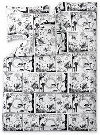 Finlayson Bongo Moomin Duvet Cover set with Pillow Case for Children, Cotton, Black/White, 120 x 160 cm
