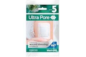 Medrull Sterylne plastry na rany 6 x 7 cm ULTRA PORE Sensitiv Sterylny opatrunek na rany - Silna siła klejenia - Chroni przed skaleczeniami i zadrapaniami - pojedynczo pakowane 5 sztuk