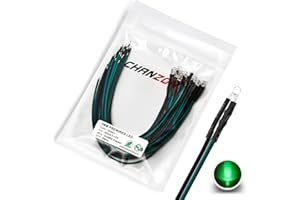 [Fil UL] Chanzon 20 pcs Pré-câblés 3mm Vert LED Diode Lumières (Lentille Transparente Ronde Transparente DC 12V) avec 560 ohms 1/4 W Résistance et 24 AWG Fil Diode électroluminescente Lampe Ampoule