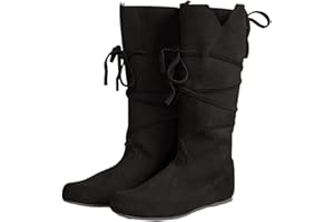 Helltaker Renaissance-Stiefel für Herren, Mittelalter-Stiefel, Cosplay, Halloween, Wikinger, Pirat, Steampunk, Reitstiefel, lange Stiefel