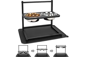 Emfogoo Dog Bowls with Stand Raised Dog bowl for Large Dogs 3 Heights 5in 9in 13in with 2 Stainless Steel Dog Food Water Bowl Dog Bowl Stand for Small Medium Large Dogs (With Feeding Mat)