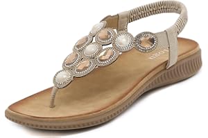 ZOEASHLEY Sandalen Damen Strass Flache Sandaletten Sommer Offene Zehe Zehentrenner Bohemian Flip Flops