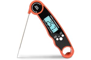 Keplin Meat Thermometer - Instant Read Food Thermometer with Backlight LCD, Foldable Design, Auto Turn Off, Magnet, Fast 3-Second Response, Temperature Range 0-150°C, Includes Bottle Opener-Orange