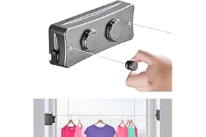 JINYOMFLY Wäscheleine Ausziehbar Balkon Wandmontage, Einziehbare Wäscheleine ohne Bohren mit 5,1M*2 Edelstahl, Wandwäscheleine zum Ausziehen, für Hotel Waschküche