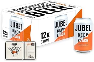 JUBEL Peach Beer (12x330ml) With Coaster | Award Winning Gluten Free Beer | Vegan/Low Calorie/Low Sugar | Dangerously Refreshing Fruit Beer | Sociable 4% ABV | Voted UK's Best Fruit Beer
