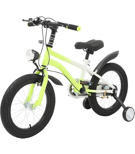 DIFU Vélo Enfant 16 Pouces - Roues Stabilisatrices, Cadre Acier Carbone, Double Frein - Dès 4 à 8 Ans - Rose, Jaune Ou Vert
