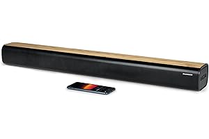 THOMSON Barre de Son Bluetooth 5.0 200W – sans Fil- Design Noir & Bois – USB, Optique, AUX, Fixation Murale – 86 cm- télécommande- SB402BT