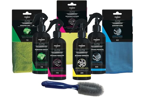 Polaire Auto Expert – Pack Essentiel Produits d’Entretien Voiture – Nettoie Carrosserie, Jantes, Plastiques, Vinyles & Vitres – Pack de 8 Produits