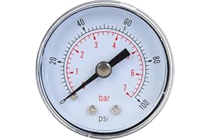 FTVOGUE Mechanisches Manometer Manometer Messwerkzeug 1/8inch BSPT Rückanschluss für Luft-Öl-Wasser-Messung(0-100psi,0-7bar)