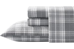Laura Ashley Strona główna - King Sheets, zestaw pościeli z flaneli bawełnianej, szczotkowana dla dodatkowej miękkości i komfortu (Mulholland Plaid Grey, King)