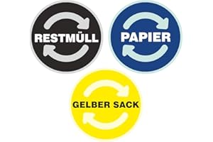 deformaze Sticker Set RESTMÜLL PAPIER GELBER SACK Aufkleber Mülltonne Mülleimer Recycling Abfall Mülltrennung Wertstoffkennzeichnung UV Wetterfest 9cm