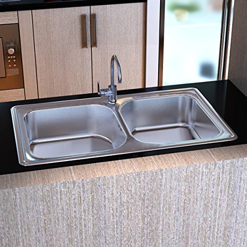 vidaXL Küchenspüle Einbauspüle Waschbecken Doppelbecken Edelstahl Spülbecken 2 Becken - 9