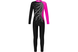 Jowowha Mädchen Eiskunstlauf Body Langarm Ballettanzug Tanzbody mit Strass Kinder Turnanzug Gymnastik Leotard Eiskunstlauf Tanzkostüm