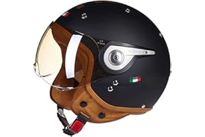 ABDOMINAL WHEEL Open Face Helmet Motorcycle Half Helmet DOT/ECE Approved Motorbike Crash Helmet with Sun Visor Retro Vintage Style Motorbike Vespa Jet Helmet for Kids Youth Men Women (M=54~56cm, T)