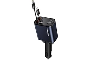 RAMPOW Caricabatteria da Auto Retrattile 65W 4 in 1 USB C per Accendisigari, Telefono Cellulare e iPhone