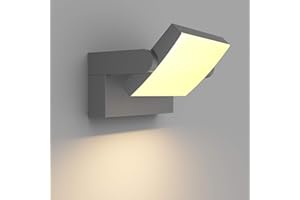 Klighten 24W LED Lámpara de Pared Exterior Interior IP65, Luz de Pared Ajustable, Moderno Apliques de Pared Aluminio para Entrada Jardines Terraza Sala, Blanco Cálido 2700K-3000K, Gris Oscuro