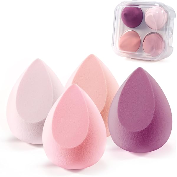 Makeup Schwamm Set - 4 Stück Beauty Blender + 1 Concealer Pinsel, Latexfrei, Für Foundation & Puder