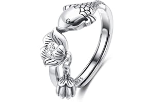 ZRJSSYP Ring Silber, Fisch-Lotus-Ring, Silberring Damen 925 Silber, Verstellbare Ringe mit Geschenkbox