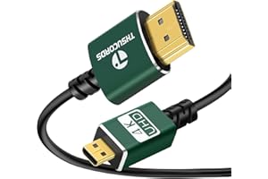 Thsucords Cienki Kabel Micro HDMI do HDMI 3M, Ultracienki i Elastyczny Kabel HDMI Micro Obsługuje 3D/4K@60Hz/18Gbps/2160P/1080P