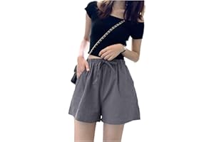 Jamron Donna Estate Traspirante Cotone Lino Pantaloncini Coulisse Elastico in Vita Shorts con Tasche