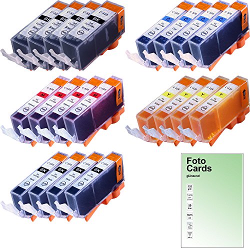 20 kompatible Druckerpatronen für Canon IP4850 IP4950 MG5150 MG5250 MG5350 MG6150 MG6250 PGI-525,CLI-526BK,CLI-526C,CLI-526M,CLI-526Y + 50 Photo Cards
