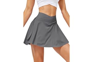 HAWILAND Gonna da tennis da donna – Gonna da crossover a vita con scollo a V e tasche, gonna da golf per ciclismo, escursionismo, corsa