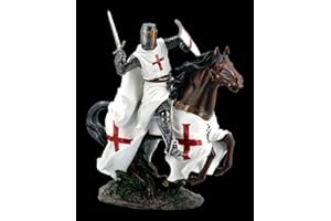 FIGUREN SHOP Caballeros Templarios Figura en Caballo en Galope Templario,Figura Decorativa,Artículo Decorativo, Mittelalter-Figur, H 25 CM